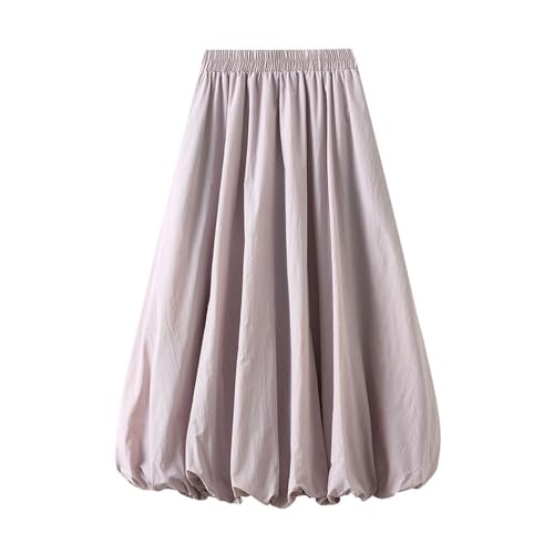 Womens Casual Lantern Skirts Elastic Waist Bubble Pompom Skirt Pleated A-Line Skirts Fluffy Fashion Party Skirt Light Purple