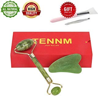 Jade Roller Facial Massager for Face, 100% Real Natural Jade Stone Roller Skin Care Gua Sha Beauty Tool Set Use for Eyes and Neck with Anti Aging & Dark Circles Therapy