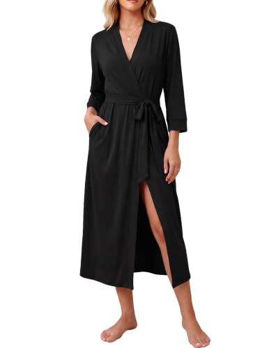 Image of Ekouaer Women Robes Long Knit Bathrobe Soft Kimono Loungewear with Pockets