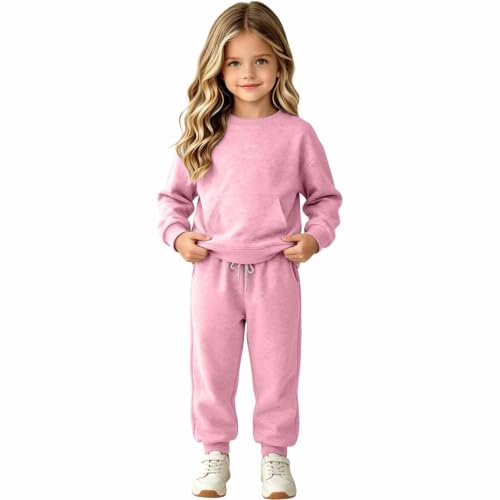 GOSEAGOTOFUN Sweat Set Girls 2 Piece Fleece Sweatshirt and Sweatpants Kids Crew Neck Sweatsuit Fall Winter Jogging Tracksuit 01-Pink 4-5 Years - image 2