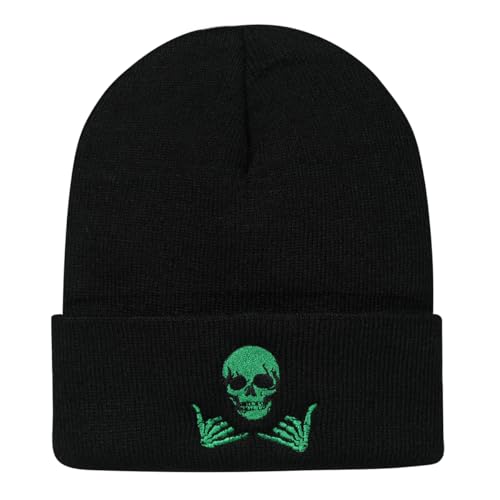 Image of Embroidered Skeleton Beanie Hat Winter Stretch Knit Skull Cap for Men Women