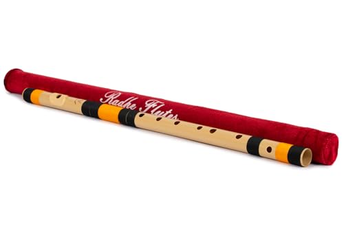 Image of Radhe Flutes | A Natural Right Handed Base Bansuri | Black & Orange| Tuned With Tanpura A=440Hz | PVC Flute + Velvet Cover + Hindi & English Flute Lessons