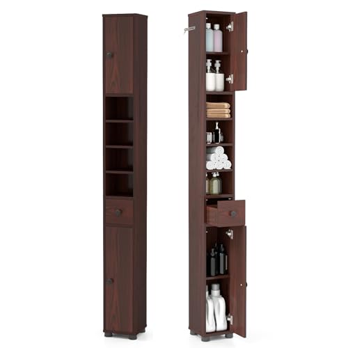 LIFEZEAL Colonna Bagno Salvaspazio in Legno, Mobiletto Multiuso con 2