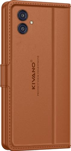Image of KIVANO LUXE Compatible for Samsung Galaxy M04 / Samsung Galaxy F04 / Samsung A04e Luxury Handmade Leather Magnetic Flip Folio Case | Card Holder & Kickstand | Slim Protective Cover | Unisex - Brown