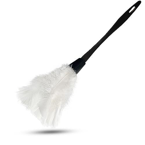 Image of 14 Inch Turkey Feather Duster - Lightweight Cleaning Brush for Home, Office, Furniture, Blinds, and Electronics (White)