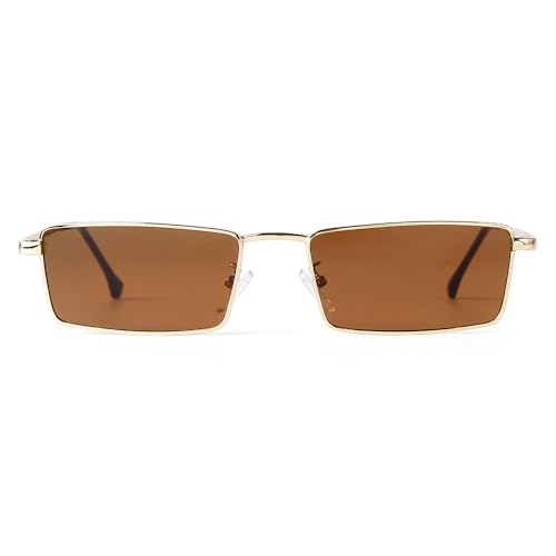 Image of Small Y2K Narrow Rectangle Sunglasses for Women Men | Trendy Raves,80s 90s Retro,Lightweight,Thin Metal Frame,UV400 Protection,Fashion Glasses for Festival Travel Driving