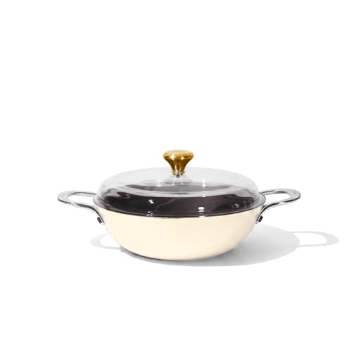 Image of CUMIN CO. Enamel Cast Iron Kadai LITE with Lid | 2L, 24 cm |5 Years Warranty | Non Toxic Heavy Bottom Kadhai for Frying | Induction & Gas Compatible | Chemical Free Coating | White