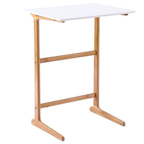 WILSHINE White Side Sofa Couch Table Slide Under for Living Room with Natural