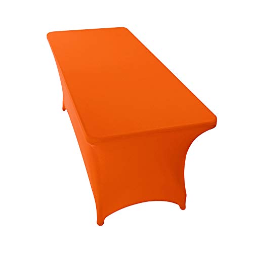 Image of Peomeise 6FT Spandex Table Cover Rectangular Stretch Spandex Tablecloth (Orange,6FT)