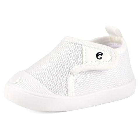 KAKU NANU Baby Shoes Girl Boy First Walking Sneakers Non Slip Soft Rubber Sole Crib Prewalkers,White(9-12 Months) Cover