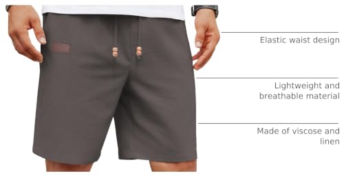 Image of COOFANDY Mens Casual Linen Shorts Elastic Waist Drawstring Loose Fit Summer Beach Vacation Shorts with Pockets