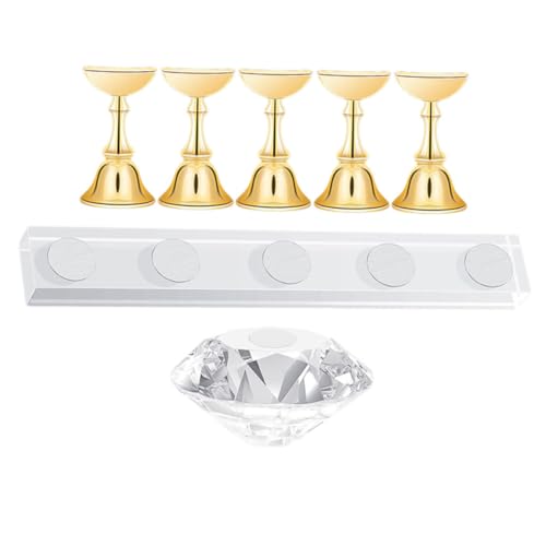 Happyyami 7 Piezas Soporte de Práctica de Uñas con Base Acrílica Dorada para Manicura Estante de Exhibición para Salones y Personal para de Uñas y Práctica Casa