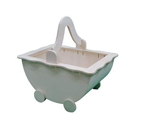 Carro muñecas. En madera natural, para pintar. Con asa plegable. Para decoración. Medidas: