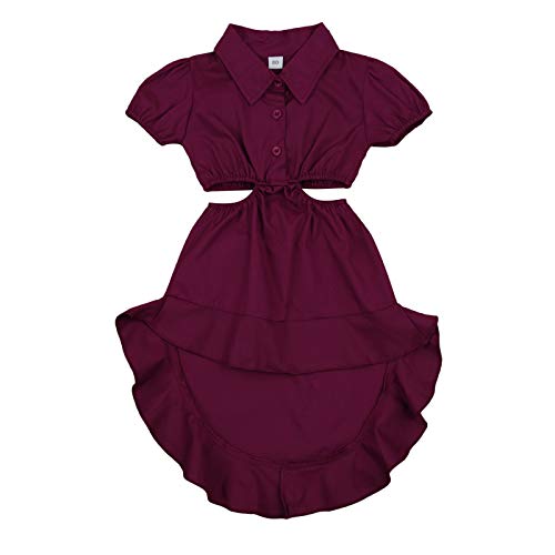 Toddler Kid Baby Girl Dress Summer Short Sleeve Show Waist T-Shirt Top Ruffle Skirt Solid Color One Piece Clothes (Wine Red, 2-3 Years)