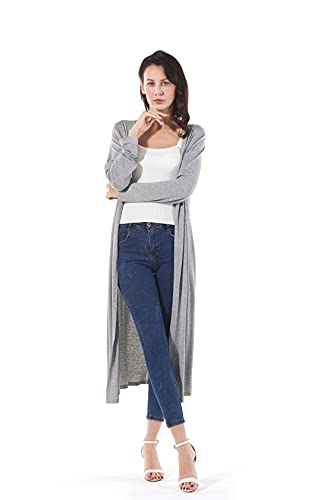 Image of Women's Solid Sweater Essential Duster Long Cascading Open Front Lightweight Blue Cardigan
