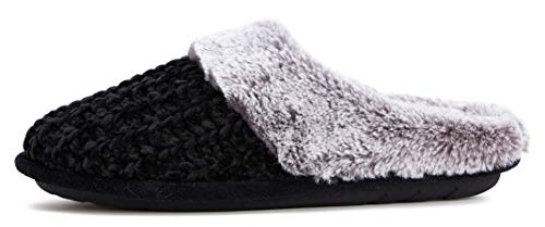 Floopi Womens Indoor/Outdoor Soft Cuff Chenille Knit Plush Two Tone Fur Clog Slipper W/Memory Foam (333)3