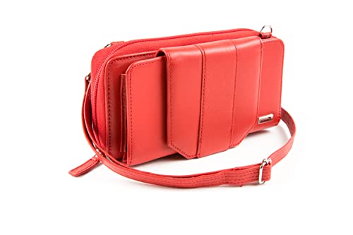 Women's Wallet RFID Cell Phone Purse Leather Crossbody with Accordion Pebbled Red