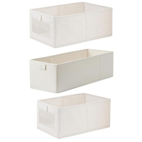 Clothing Storage Box, Toy Storage Boxes, Fabric Visual Window Cotton and Linen Storage Box Foldable Clothes Storage Bins Organizers(3PCS)
