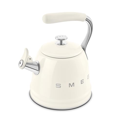 Image of SMEG Stovetop Whistling Kettle - 50s Retro Style, 2.3 Liter (10 Cup / 2.4 Quart) Stainless Steel Tea Kettle with Iconic Design & Whistle - Premium Kitchen Statement Piece-Cream