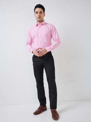 Image of Raymond Men Slim Fit Fil-A-Fil Pattern Pure Cotton Semi Cutaway Collar Full Sleeve Formal Shirt