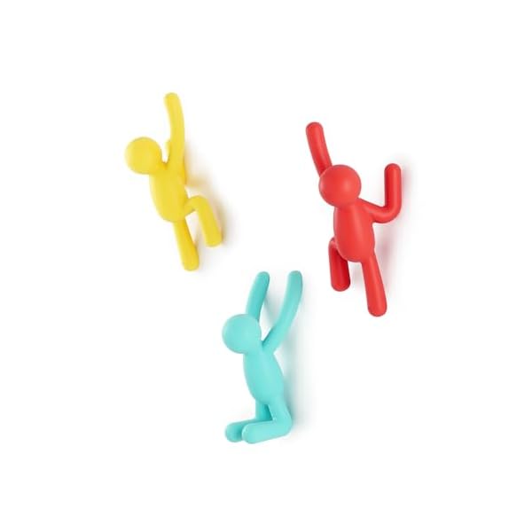 Umbra buddy wall hooksdecorative wall mounted coat hooks for hanging coats scarves bags purses backpacks towels and more set of 3 redblueyellow  urban country home decor