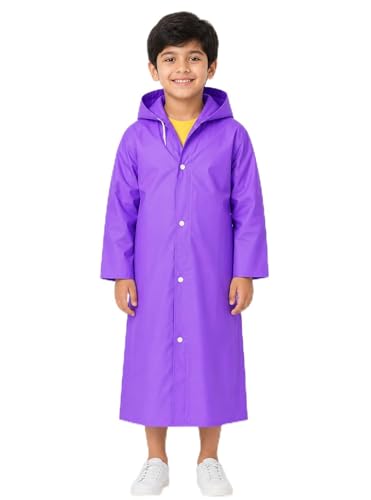 Image of Nephar Kids Waterproof Raincoat for Boys & Girls | Full Length Hooded Rain Wear | Lightweight PVC Monsoon Rain Coat for Children