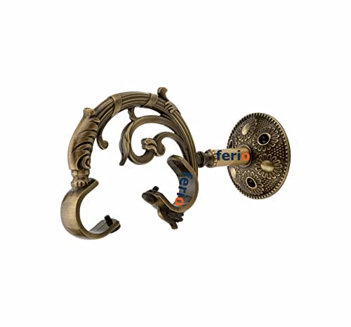 Image of FERIO Double Curtain Brackets Zinc Antique Brass Heavy Curtain Supports for Door and Window Curtain Brackets Set /Holder for 1 Inch Rod 2 Set (Pack of 4 Pcs)