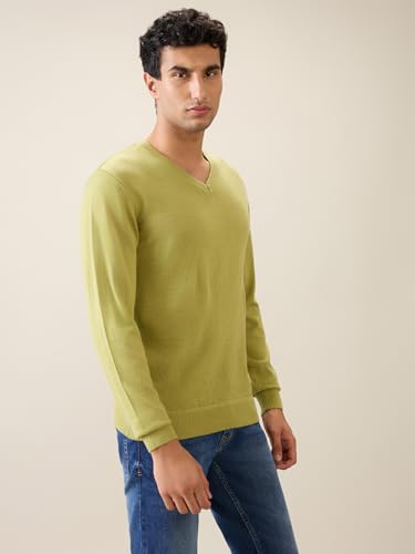 Image of Raymond Men Full Sleeve Regular Fit Solid Pattern Merino Wool Acrylic Blend V Neck V Neck Casual Sweater