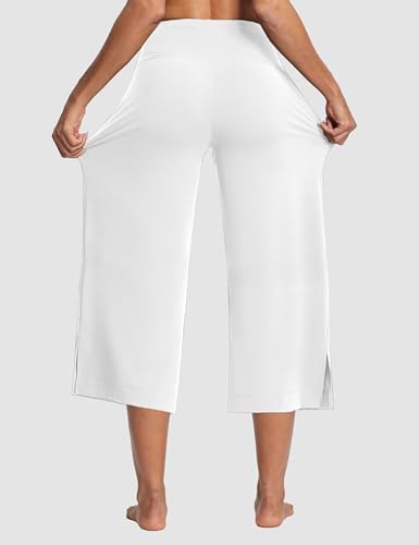 Image of ISEEGZ 15 inch /18 inch /21 inch Capri Pants for Women High Waist Wide Leg Yoga Capris with Pockets Stretchy Loose Fit Casual Workout
