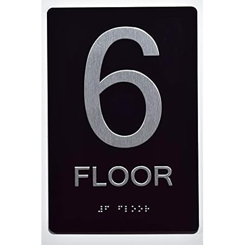 Floor Number Sign -6TH Floor Sign(Aluminium, Black/Silver,Size 6x9) The Sensation line Cover