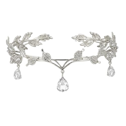 FAINCA Forêt Elfe Couronne, Coiffe Elfique, Mariée de Mariage Diademe Femme, Mode Vert Cristal Couronne, Accessoires Elfe, pour le Cosplay (Argent) FAINCA Forêt Elfe Couronne, Coiffe Elfique, Mariée de Mariage Diademe Femme, Mode Vert Cristal Couronne, Accessoires Elfe, pour le Cosplay (Argent)