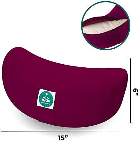 Present Mind (Height 15 cm) Crescent Zafu Yoga Bolster for Yin Yoga Made in the EU with Multivarious Colors - 100% Natural Cotton Yoga Cushion with Washable Covers