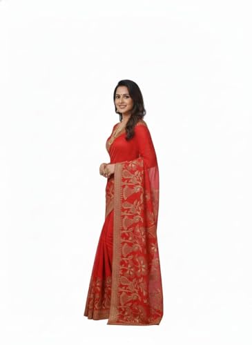 Image of M /S Sarvdhya Enterprises Women's Premium Heavy Work Georgette Saree with Unstitched Blouse Piece