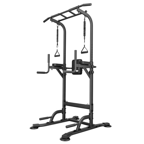 TREX SPORT Power Tower TX-150PR | Dip Station & Klimmzugstange freistehend | Multifunktionaler Kraftturm mit Expandern | Fitness Kraftstation bis 150 kg
