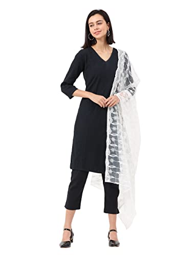 Petrichor Women's Fashion Designer Embroidered Net Dupatta Scarf for Women (Length: 2.2 meters, Made in India, Colour : White)