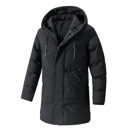 Coats for Men UK Clearance Winter Puffer Jacket Quilted Padded Down Coat Mid Length Hooded Windbreaker Winter Warm Overcoat Padded Cotton Outwear Puff Jacket with Pockets UK Size 10-22