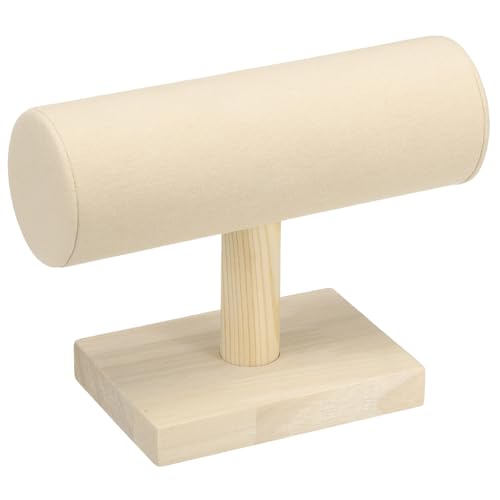 sourcing map Bracelet Holder Display, Wooden Bracelet Watch Scrunchie Holder Stand T-Bar Jewelry Organizer Stand for Boutiques, Stores, Showcases and Home (Beige)