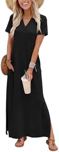 OFEEFAN Summer Dresses for Women 2026 Elegant Classy Graduation Teacher Outfits Maxi Sundresses Spring Clothing Wedding Guest Holiday Party Black XL
