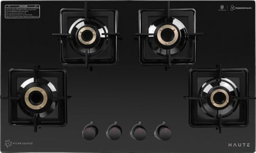 Image of Haute Evoque series 4.0 Black 4 Burner Manual Stove | 8 MM Atom Glass | ISI certified |Door Step Service |10 Year Warranty by Haute Home
