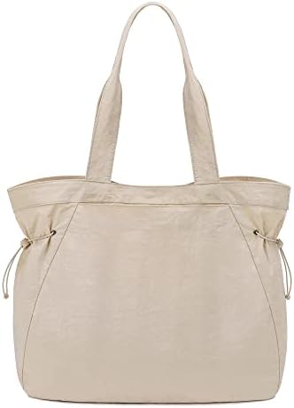FODOKO Side-Cinch Large Tote Bag for Women, Lightweight Shoulder Bag Handbags for Travel, Work, Shopping, Gym Ivory