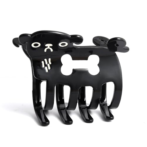 Black Dog Hair Clips,Small Dog Bone Hair Clips for Girls, Non-Slip Hair Catch Barrette Hair Accessory Acetate for Woman