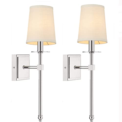 Applique da parete Interno Cromo Lampada da Soggiorno con Paralume in Tessuto, 2 Pezzi Lampade da Parete per Comodino, 1 x E27 fino a max. 60W Applique Up Down in Metallo e Tessuto Lampade Moderne