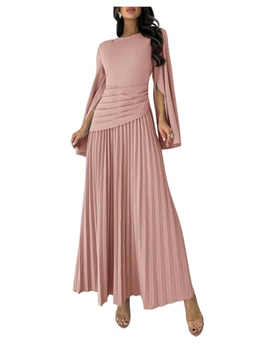 SOLY HUX Women's Maxi Dress Split Long Sleeve Pleated A Line Flowy Cocktail Party Long Dresses
