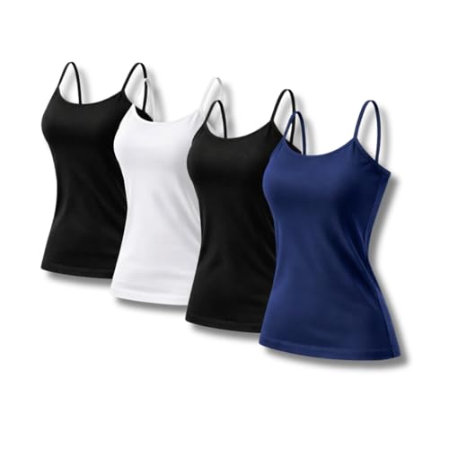 Lista de Camisetas interiores deportivas para Mujer - los más vendidos. 44 Paquete de 4 Camisetas Sin Mangas para Mujer Unitalla (S-M) - Blusas Básicas de Tirantes - Top Deportivo y Casual Elástico - Ropa de Moda en Colores Básicos (Negro - Blanco -...