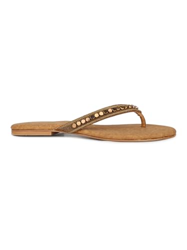 Image of Inc.5 womens Womens Gold Ethnic Embellished Round Toe Flats Euro 41 Slip-On