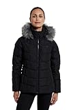 Mountain Warehouse Isla Extreme Chaqueta Corta de plumón para Mujer - Parka Impermeable, Relleno de plumón y Probada térmicamente - para Senderismo y Viajes en Primavera Negro 48