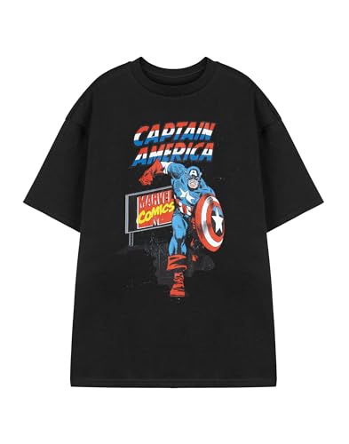 Marvel Captain America Mens Black Short Sleeve Graphic Tee | Classic Comic Print T-Shirt | Casual Wear Fan Apparel | Vintage Comics Merchandise
