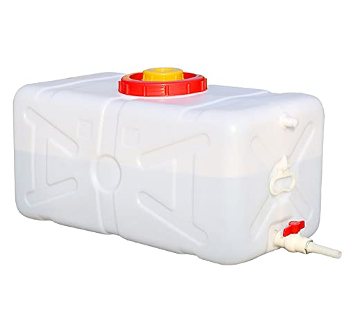 Contenedor Portatil De Agua 100L Bidon Recipiente De Almacenamiento De Agua Horizontal De PláStico Grueso Adecuado Para El Uso De Coches De Viaje De Campo,Blanco Con válvula y tubería de agu(Size:25L)