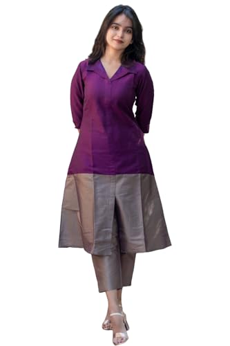 GoSriKi Women's Rayon Viscose A-Line Solid Kurta with Pant (Naima Wine-GS_XL_Wine_X-Large)