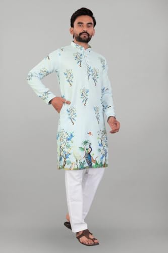 Image of Valaki Kurta Pajama Set for Men Border Printed Traditional Straight Kurta with Pyjama for Men